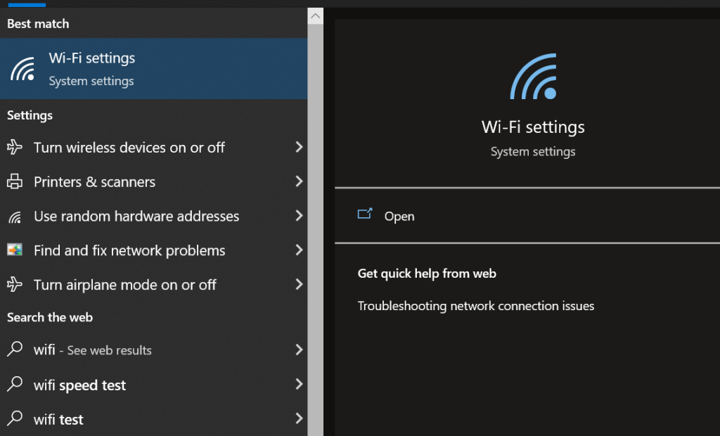 wifi password settings windows 10