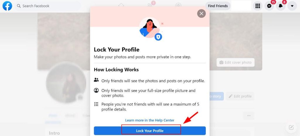 Lock your profile option on desktop