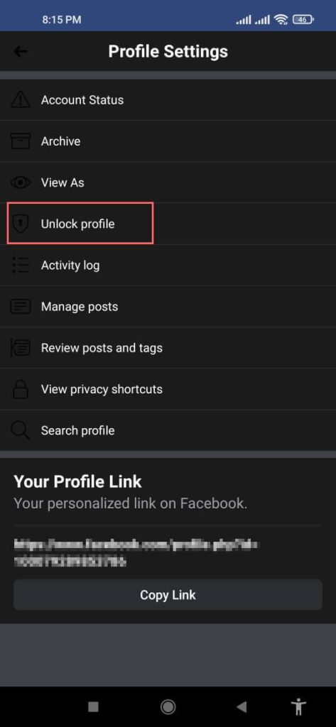 Unlock profile option
