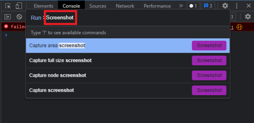 Search screenshot in developer tools