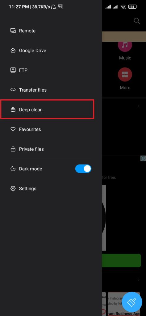 Deep clean on android