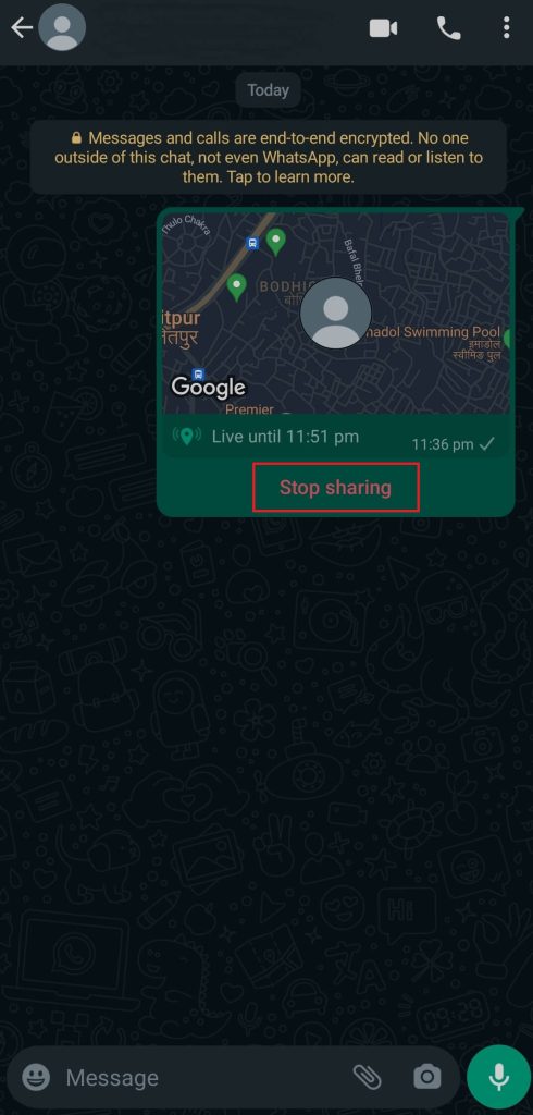 Stop sharing location on WhatsApp