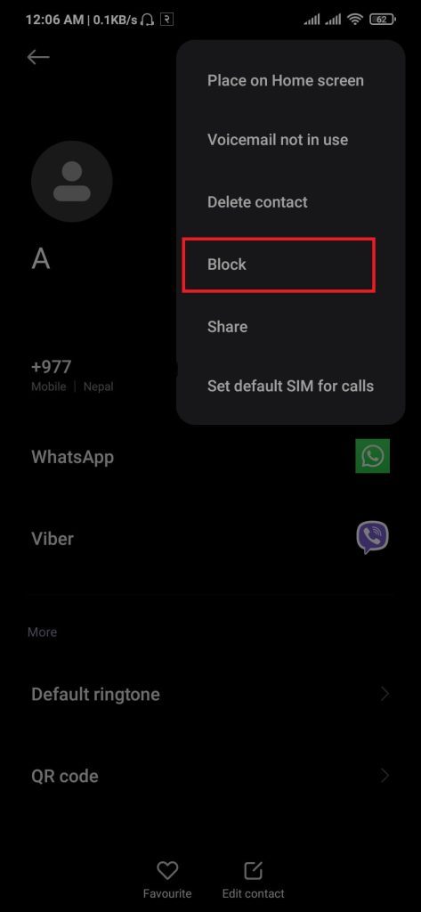 Block option on Contact 