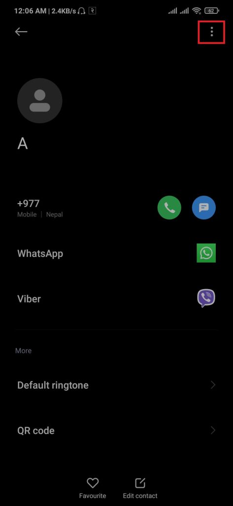 settings in contact list of android phone