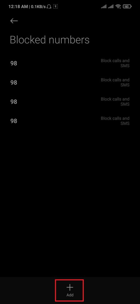 Add number on blocklist on android phone