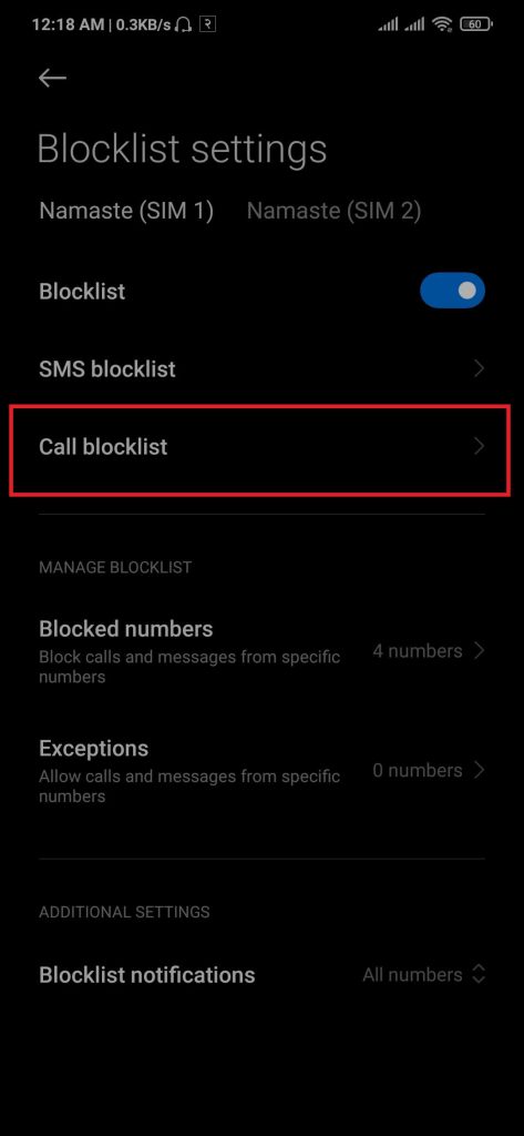 blocklist modes on android phone