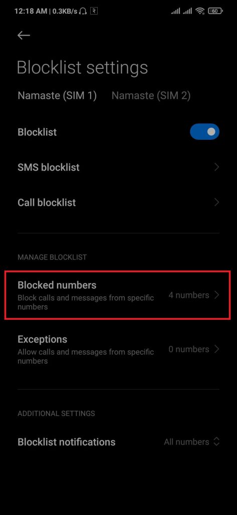 blocked number