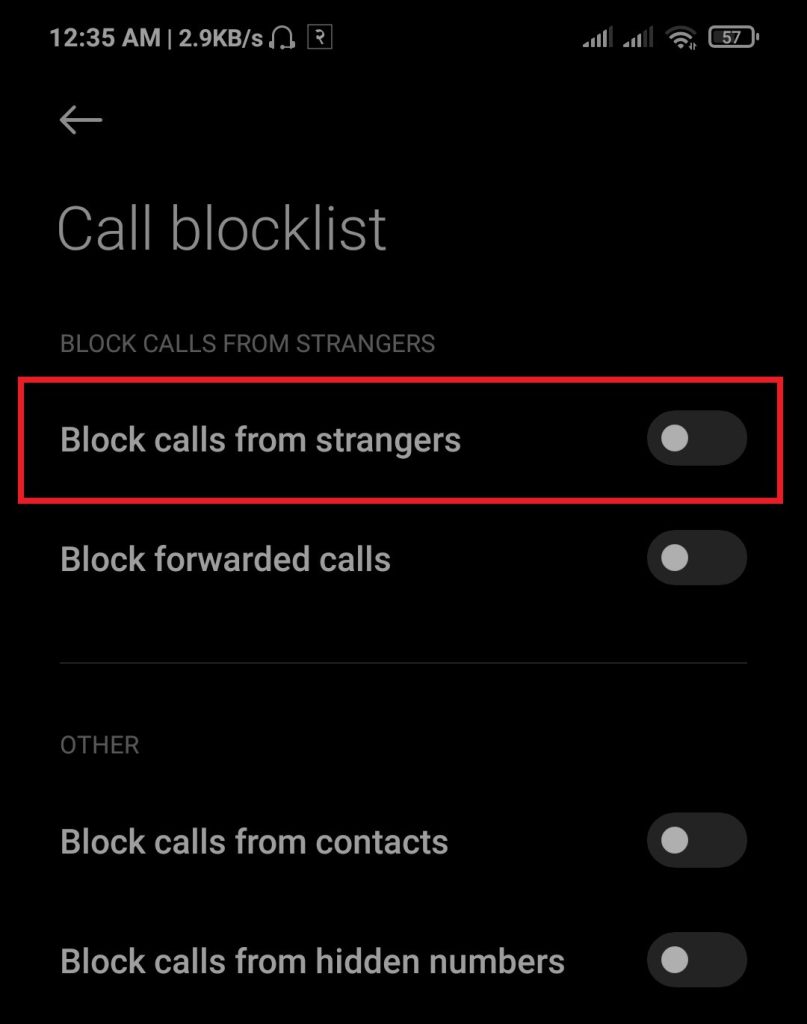 Block strangers on android phone