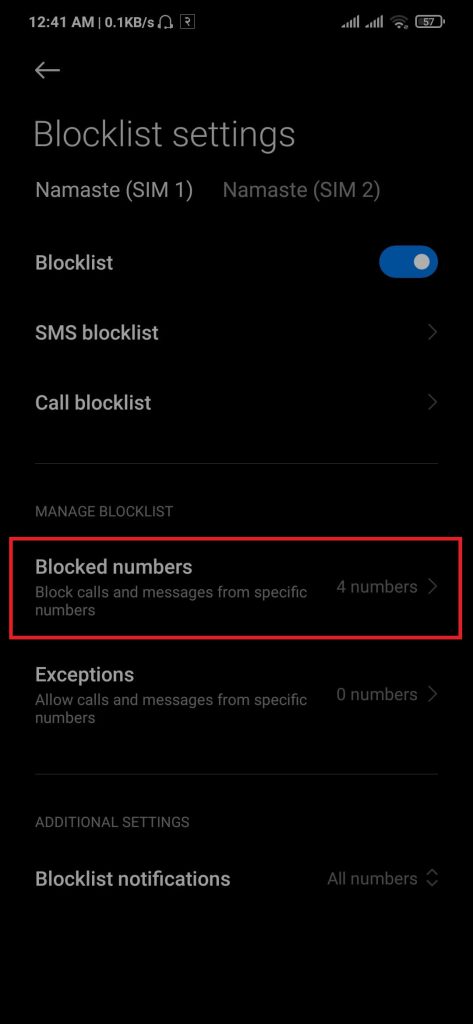 blocklist modes on android phone