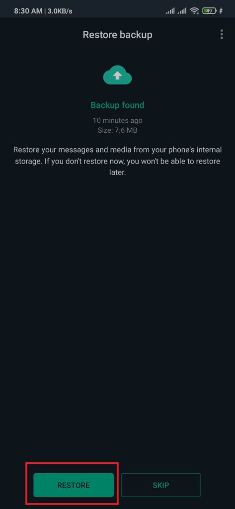 Restore deleted messages on WhatsApp using local backups