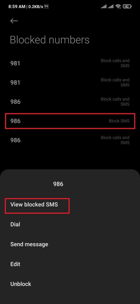 View blocked SMS on android