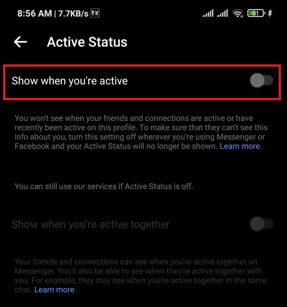 Enable active status on Messenger