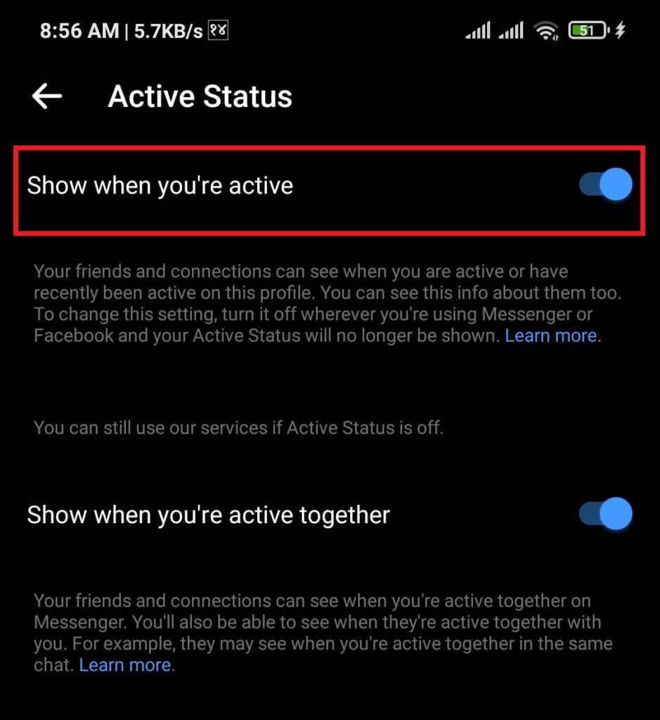 Turn off active status on Messenger