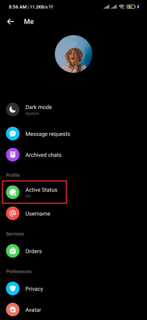 Active status settings on Messenger