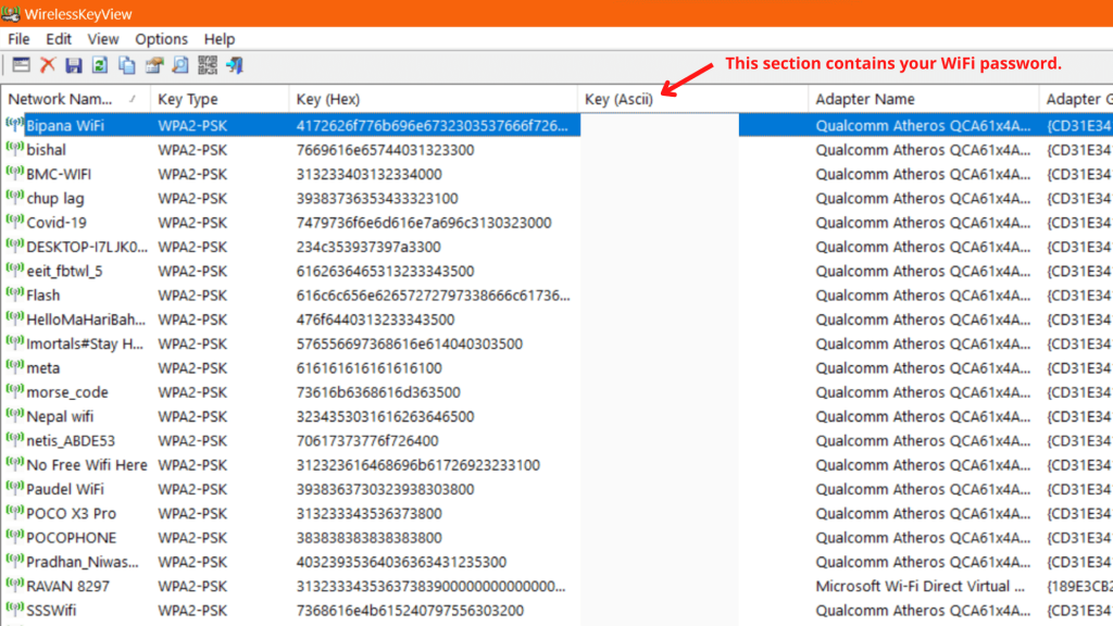 See wifi password on PC using WirelessKeyView App