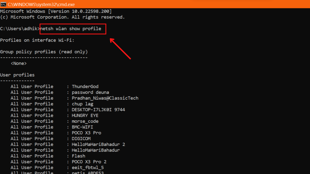 See wifi password on PC using Command Prompt