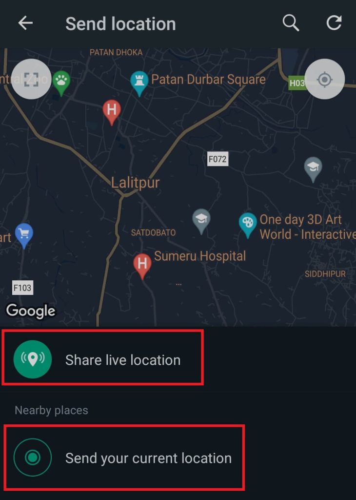 Different types of location share on WhatsApp