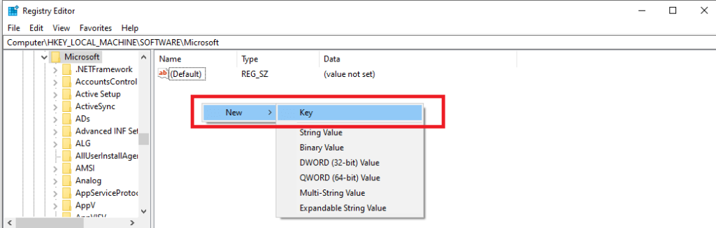 Registry create key value