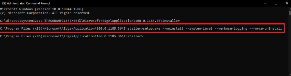 uninstall Microsoft edge using the command prompt in windows 10