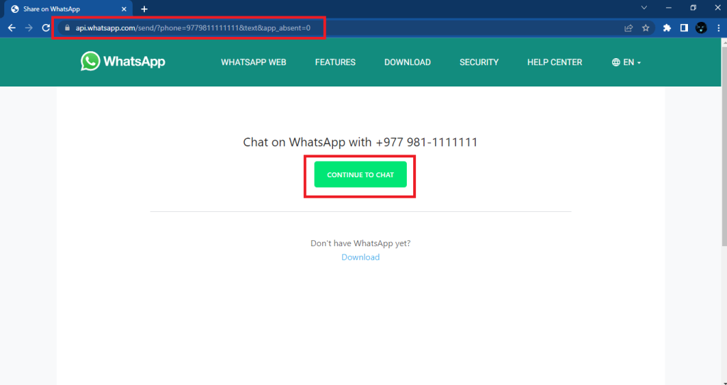 WhatsApp chat option without saving number