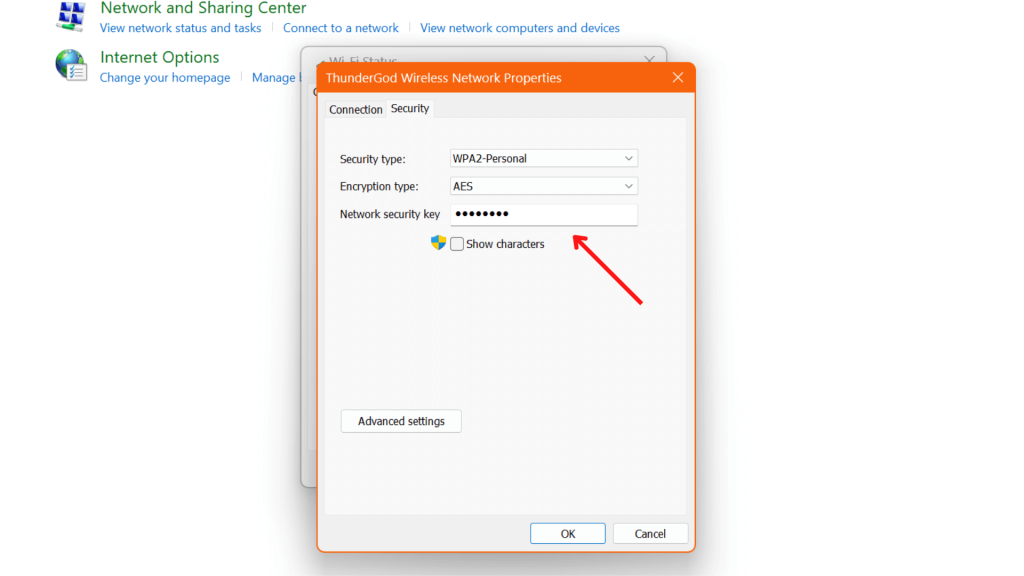 Method to Check WiFi Password on Windows 11 using control panel