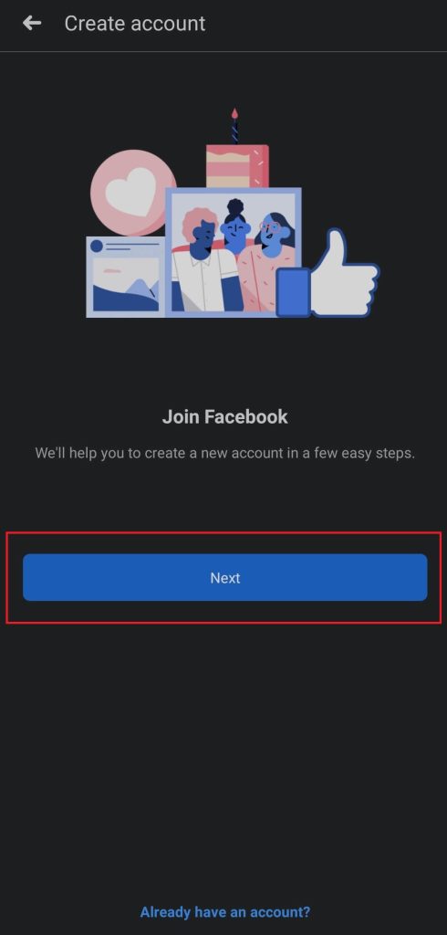 create Facebook account on iPhone/android