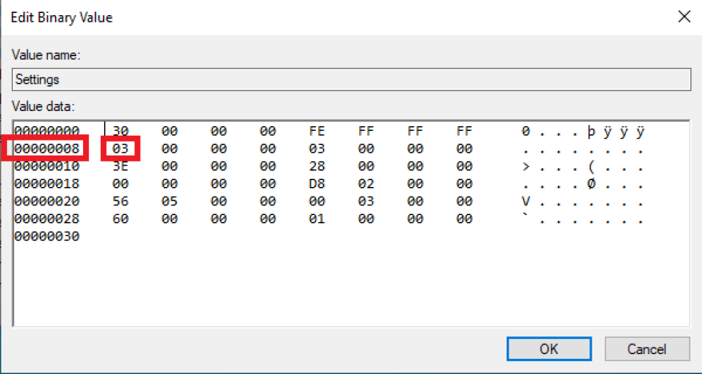 registry editor setting