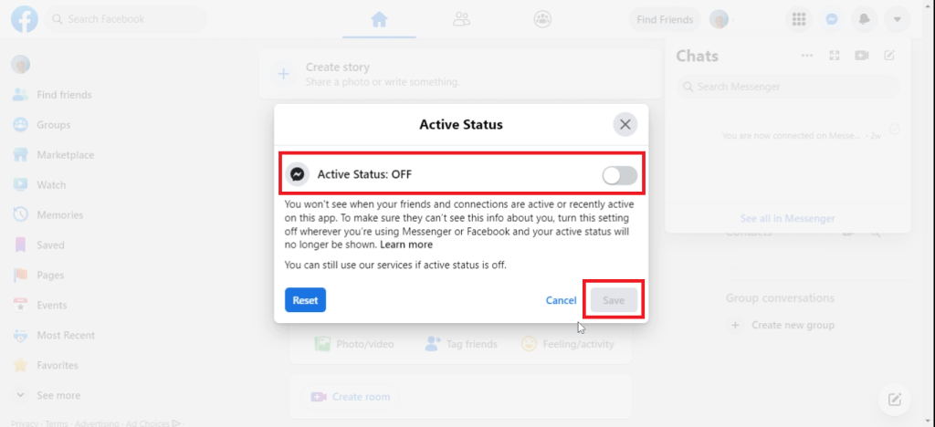 enable active status on Facebook