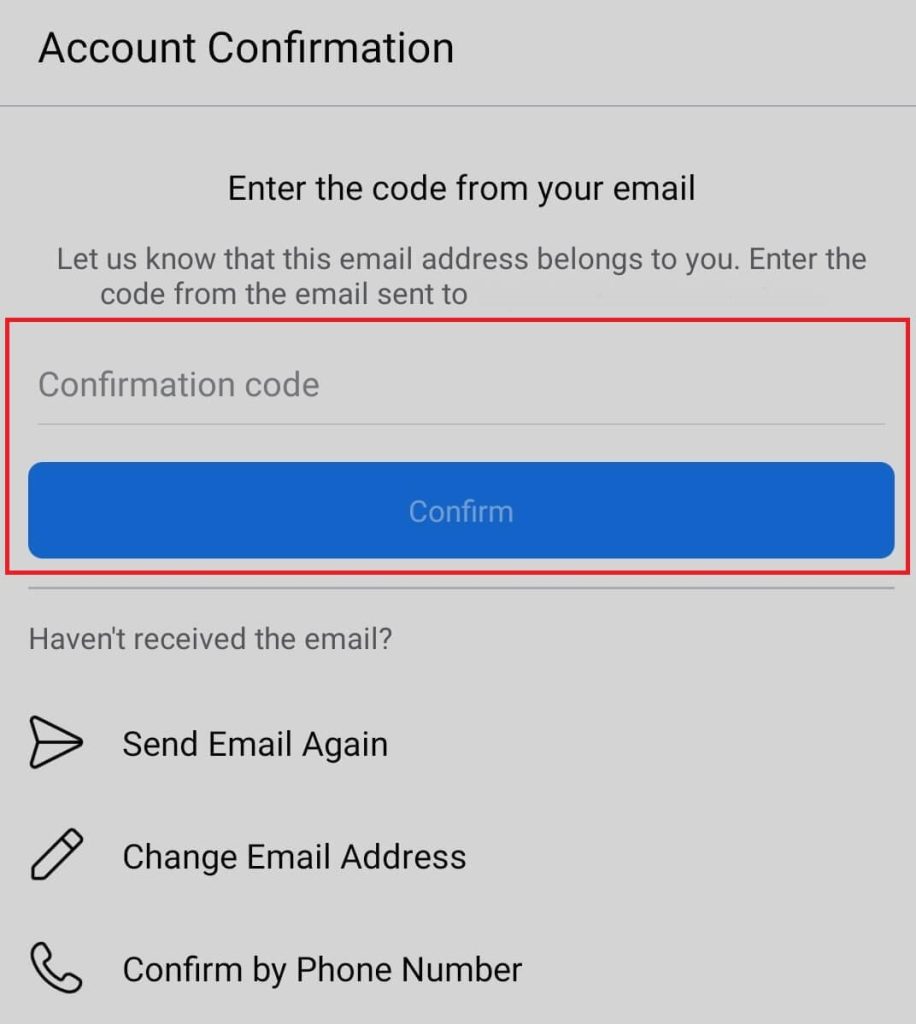 confirmation code in mobile