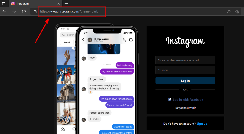 turn on dark mode in Instagram from the web browser
