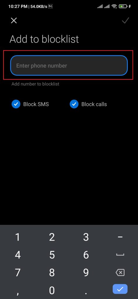 add number to blocklist on android