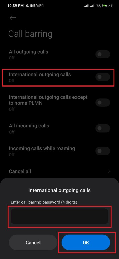 block international outgoing calls on android