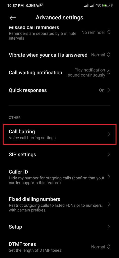 Call barring settings on android