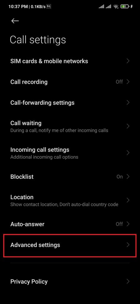 Advanced call settings on android