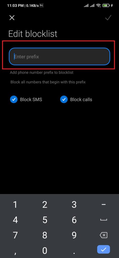 add blocklist number
