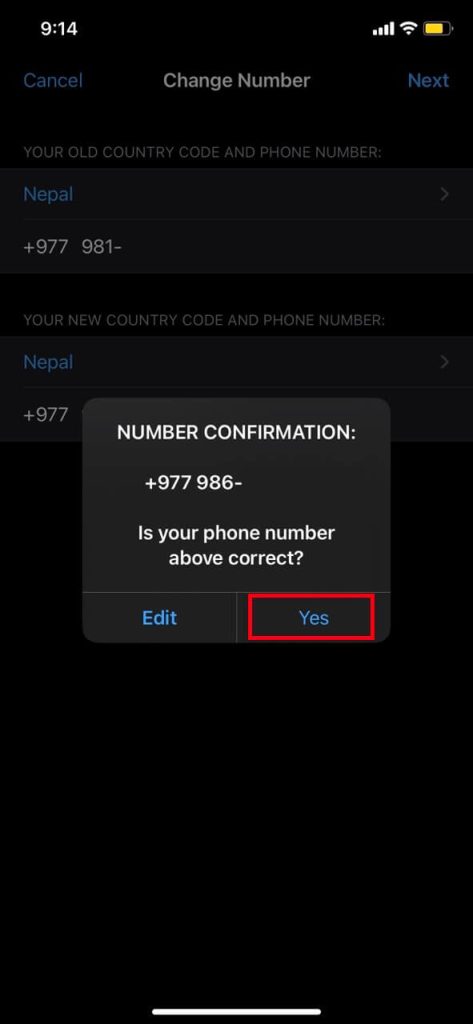 Number Confirmation on WhatsApp