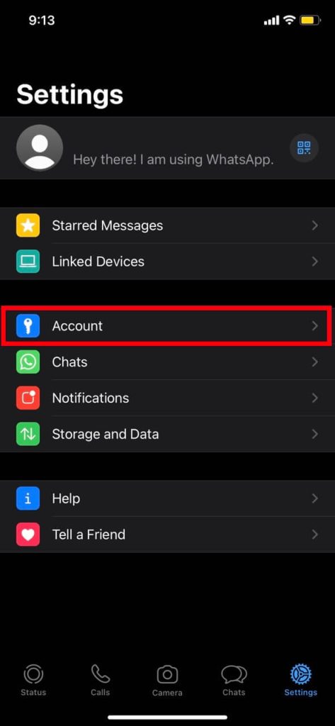 WhatsApp settings on iOS