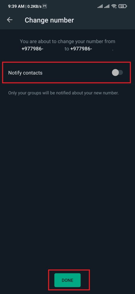 Notify new number Changes
