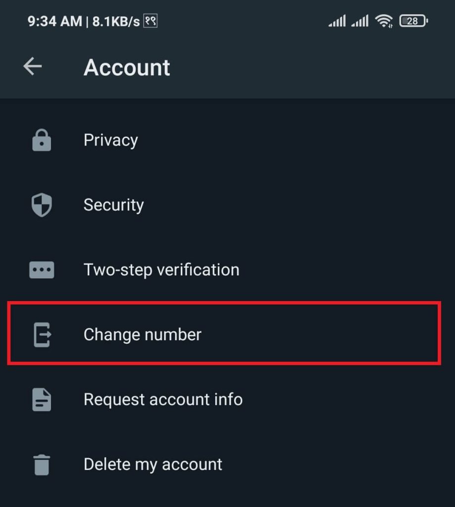 Change number feature on WhatsApp