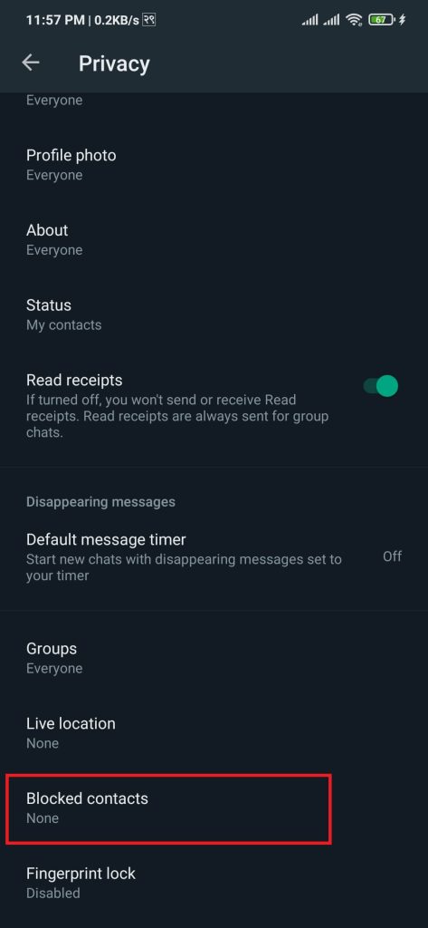 Blocked contacts on Android