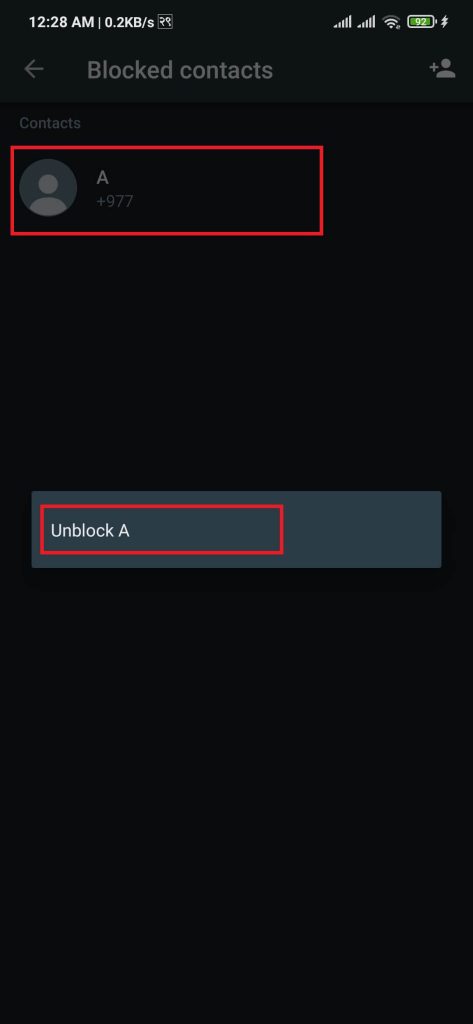 Unblock WhatsApp contact on Android