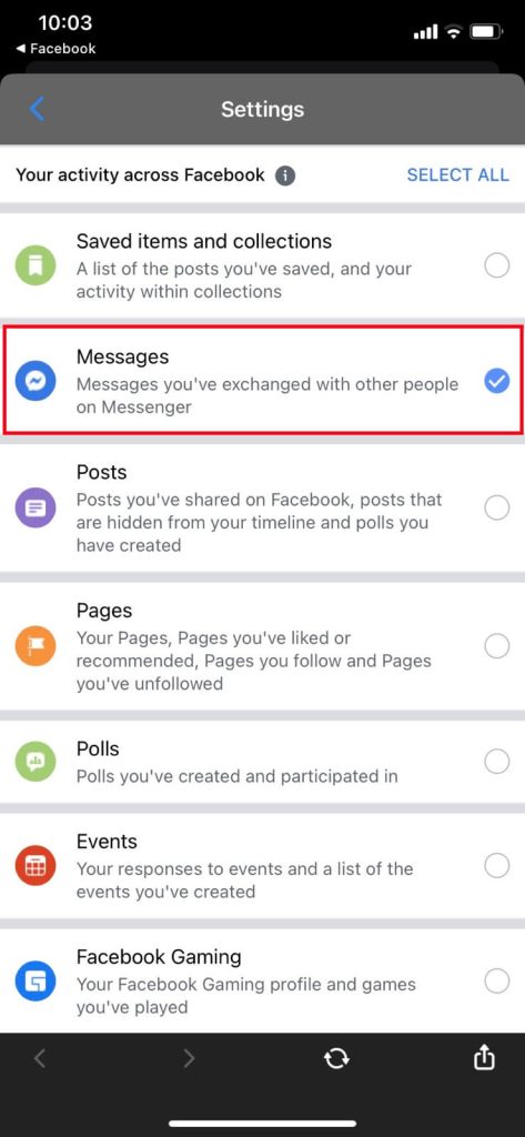 Select Messengers on messenger