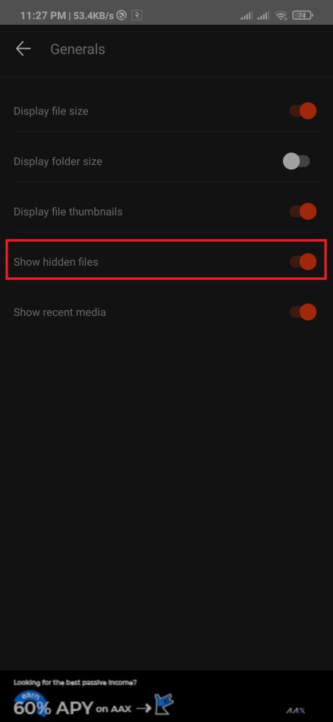 Show Hidden files on Android