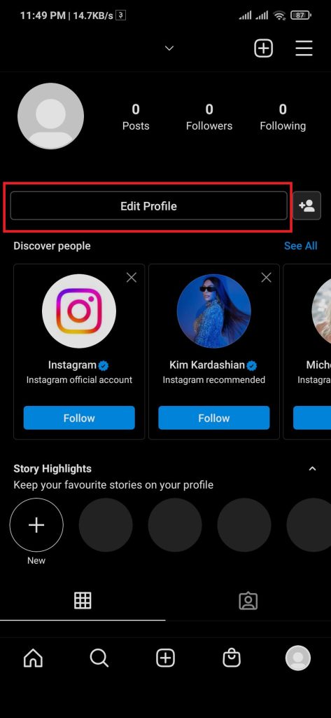 Edit Profile to change Instagram username