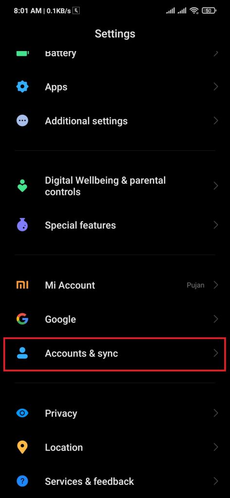 Add accounts to sync contacts from Android to iPhone