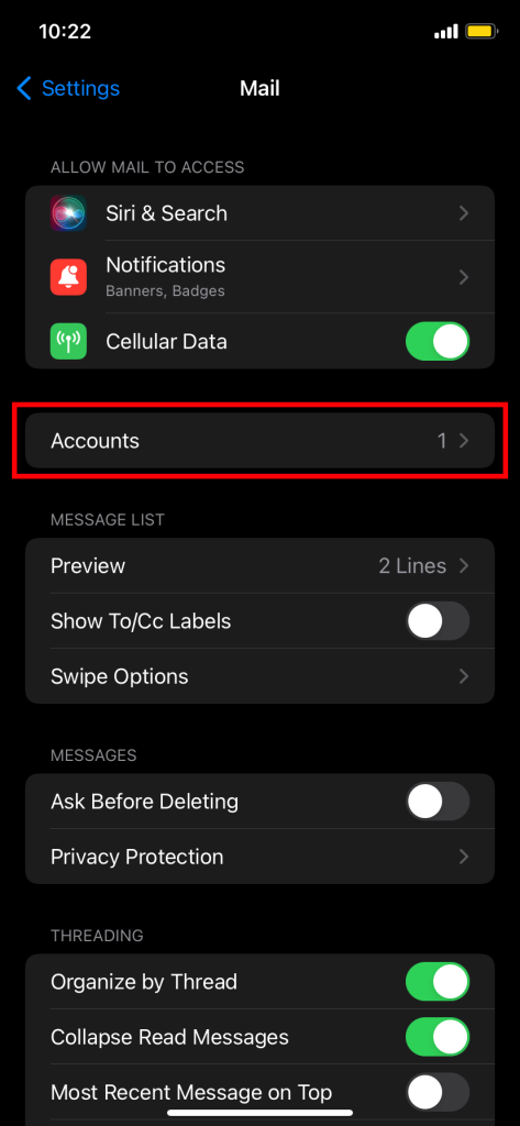 Add accounts on iPhone to enable contacts transfer