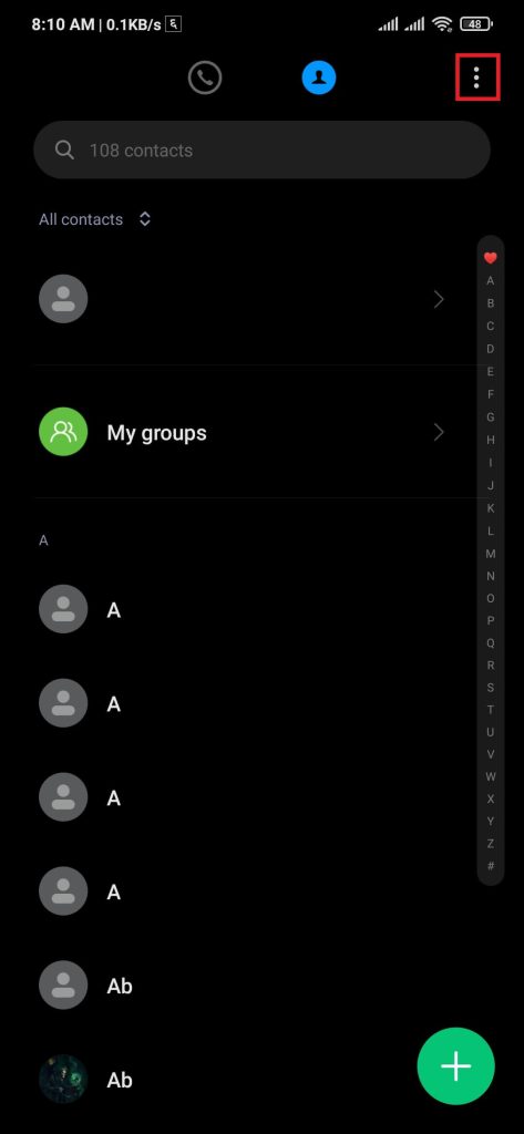 contacts settings on Android