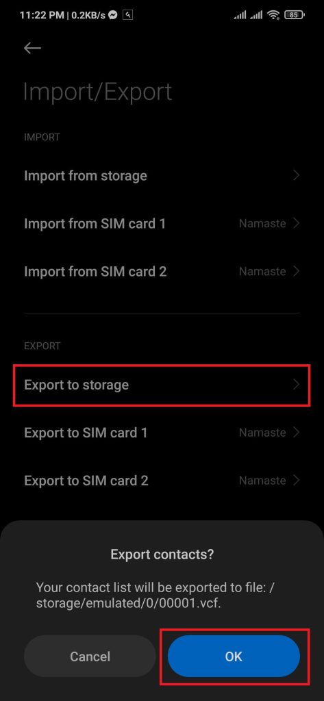 Export to storage on Android