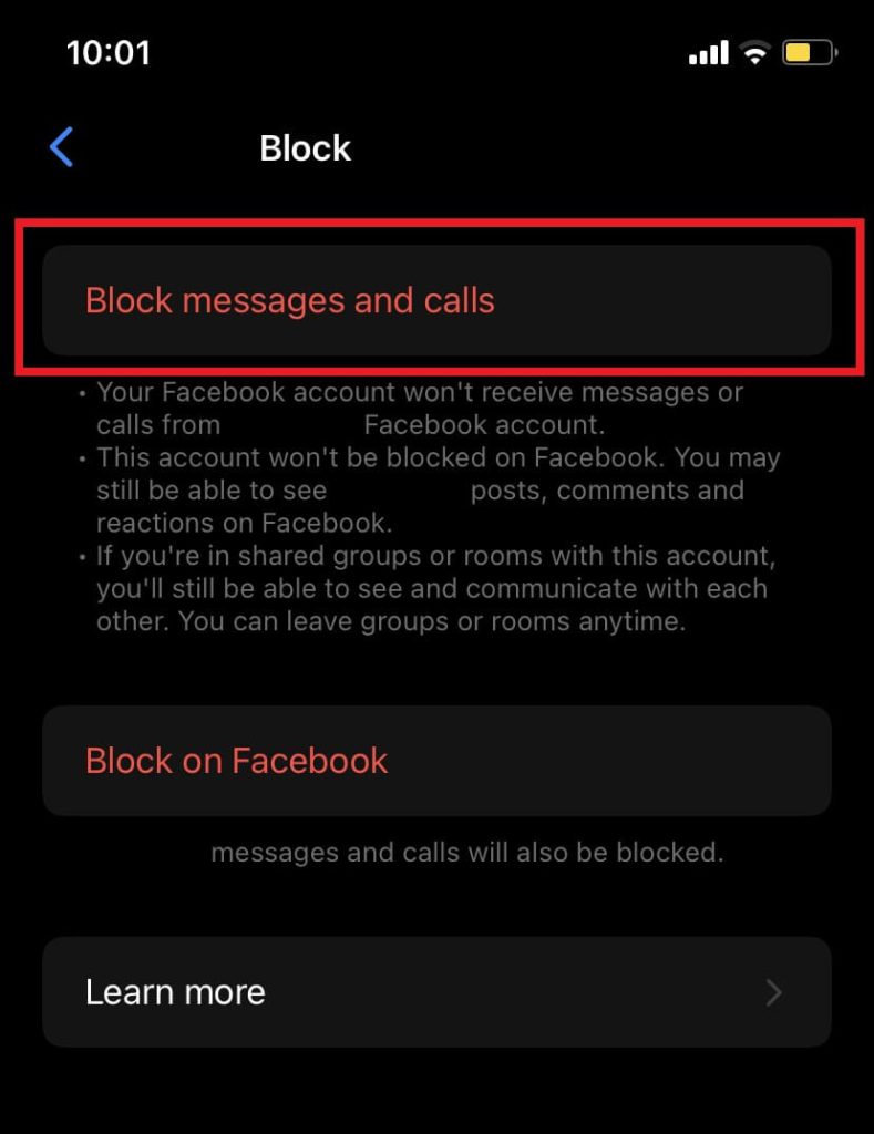 Blocking messages and calls 