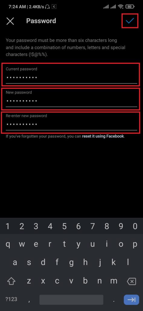 change Instagram password